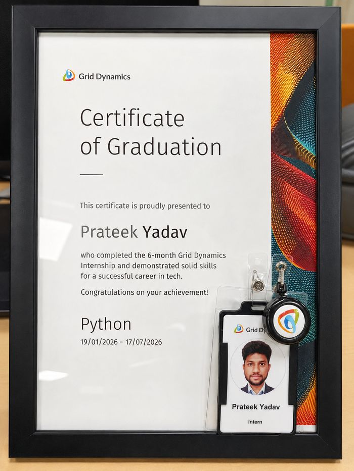 Grid Dynamics Certificate of Graduation awarded to Prateek Yadav